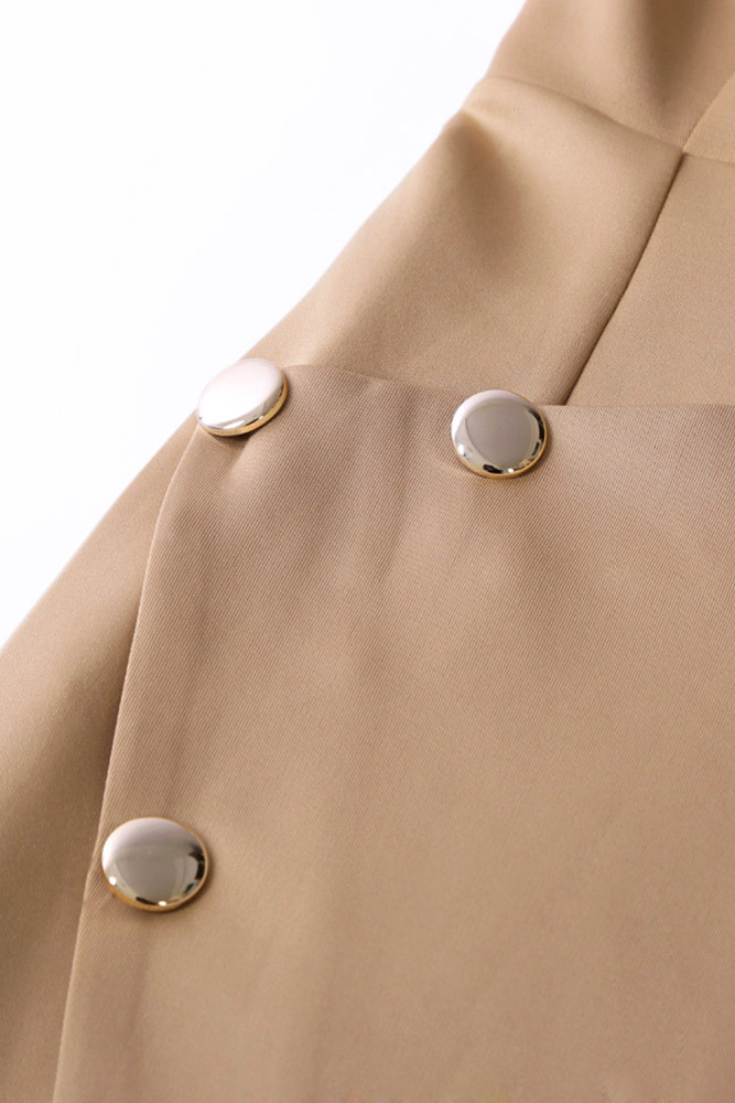 Asymmetric Button Detail Khaki Ruched Midi Dress