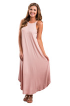 Pink Sexy Chic Sleeveless Asymmetric Trim Maxi Dress