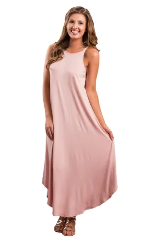 Pink Sexy Chic Sleeveless Asymmetric Trim Maxi Dress