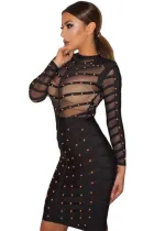Black Studded Mesh Bandage Dress