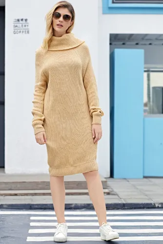 Apricot Heap Collar Mini Knit Dress