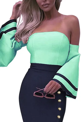 Sky Blue Flare Sleeve Button Bodycon Cocktail Party Dress