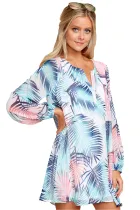 Colorful Coconut Leaf Print V Neck Chiffon Dress
