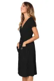 Black Stylish Button Front Midi Dress with Pockets