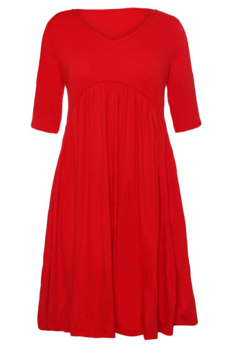 Red 3/4 Sleeve Draped Swing Dress