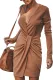 Camel Long Sleeve Ribbed Twist Mini Dress