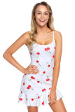 White Sweet Cheery Print Ruffle Hem Mini Dress