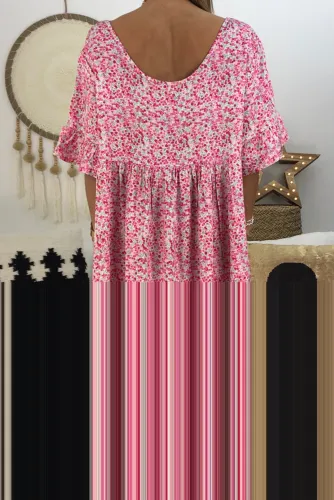 Rose Loose Scoop Neck Floral Dress
