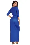 Blue White Color Block Side Slit Maxi Dress