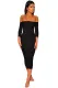 Invisible Button Down Black Off Shoulder Midi Dress