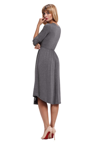 Gray Ruffle Sleeve Midi Jersey Dress