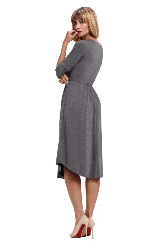 Gray Ruffle Sleeve Midi Jersey Dress