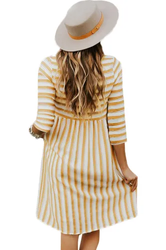 Light Orange Striped Casual Midi Shirt Dress
