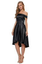 Black Off Shoulder Pleated Satin Homecoming Dress