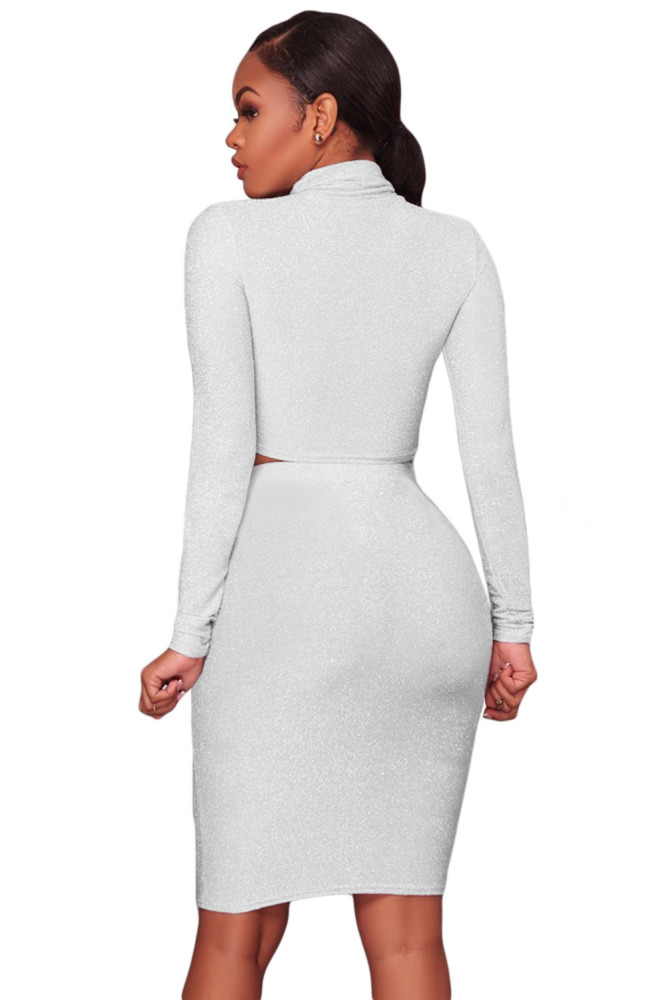 White Silver Shimmer Two Piece Dress