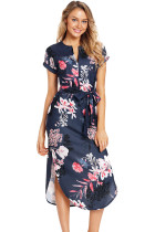Navy Pink Floral Print Pencil Dress