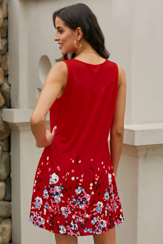 Red Crew Neck A-Line Daily Beach Floral Dress
