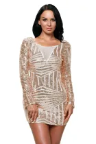 Rose Nude Open Back Long Sleeve Sequin Dress