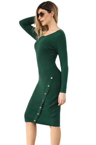 Green Button Detail Sweater Dress