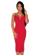 Red Plunging V Neck Midi Dress