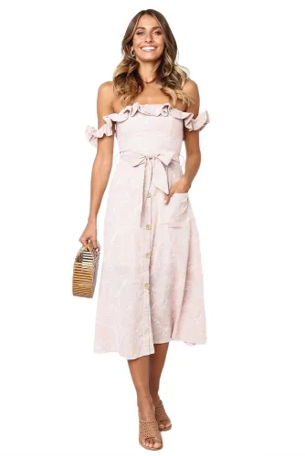 Nude Koda Floral Print Off Shoulder Dress