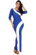 Blue White Color Block Side Slit Maxi Dress