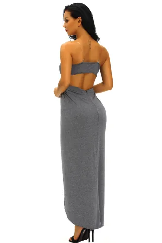 Charcoal Draped Hollow-out Maxi Dress