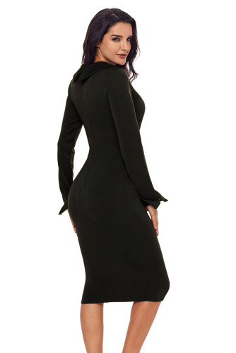 Black Lapel Neck Bodycon Formal Office Dress Pencil Dress