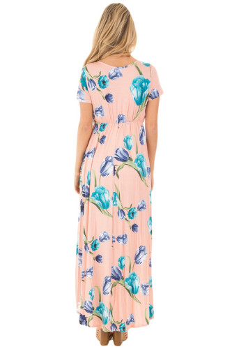 Pink Grounding Petals Print Boho Maxi Dress