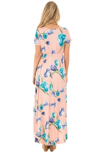 Pink Grounding Petals Print Boho Maxi Dress