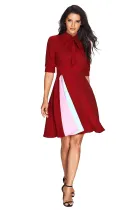 False Slit Splice Burgundy Bow Tie Vintage Dress