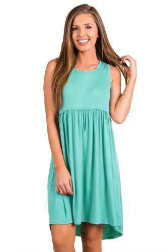 Sage Green Tank Top Bodice Ruched Detail Swing Dress