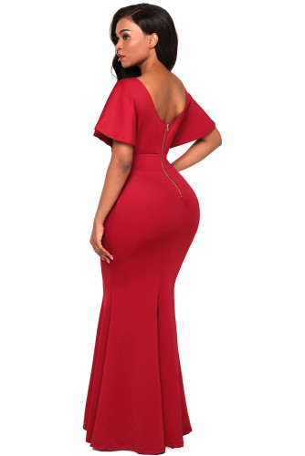 Red Off The Shoulder Mermaid Maxi Dress