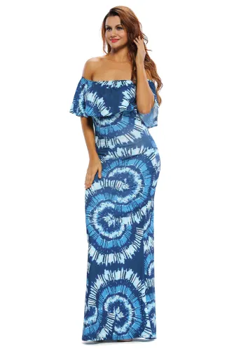 Color Gradient Fanshape Print Off-the-shoulder Maxi Dress