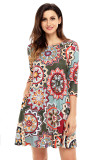 Bohemian Sunflower Print Green Dress
