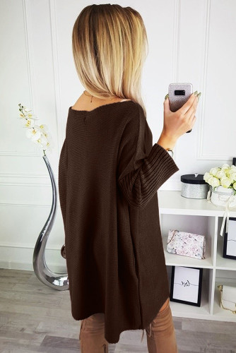 Brown Oversized Batwing Sleeve Sweater Dress