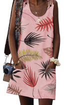 Pink Bohemian Printed Drawstring Sleeveless Dress