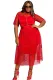 Red Mesh Joint Plus Crop Top Skirt Set
