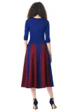 Color Block 3/4 Sleeve Round Neck Midi Dress