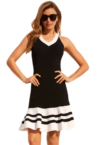 Black White Cute Ruffle Hem Mini Dress