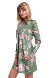 Green Floral Print Drawstring Hoodie Dress