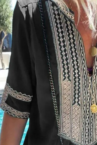 Black Bohemian Floral Print Split Maxi Dress