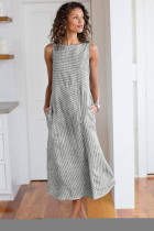 Gray Crew Neck Striped Shift Daily Dress