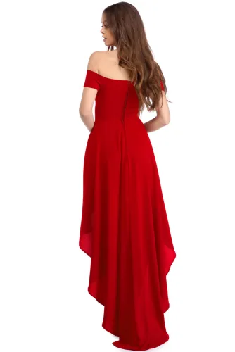 Red High Low Hem Off Shoulder Party Dress