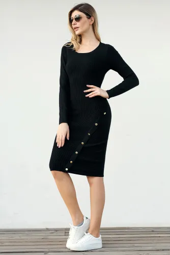 Black Button Detail Sweater Dress