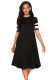 Striped Half Sleeves O Neck Flowy Jersey Dress in Black