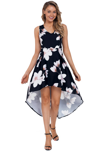 White Floral High Low Hem Midi Dress
