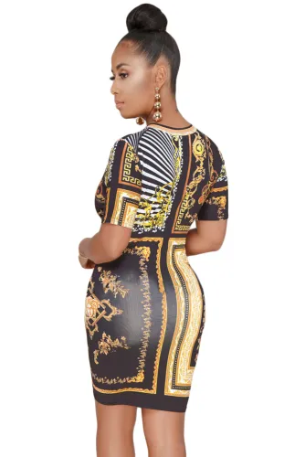 Black Gold Chain Print Dress