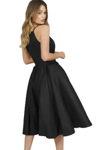 Black Spaghetti Strap High Neck Midi Dress