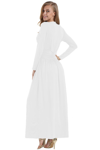White Vintage Inspired V-neck Long Sleeve Maxi Dress